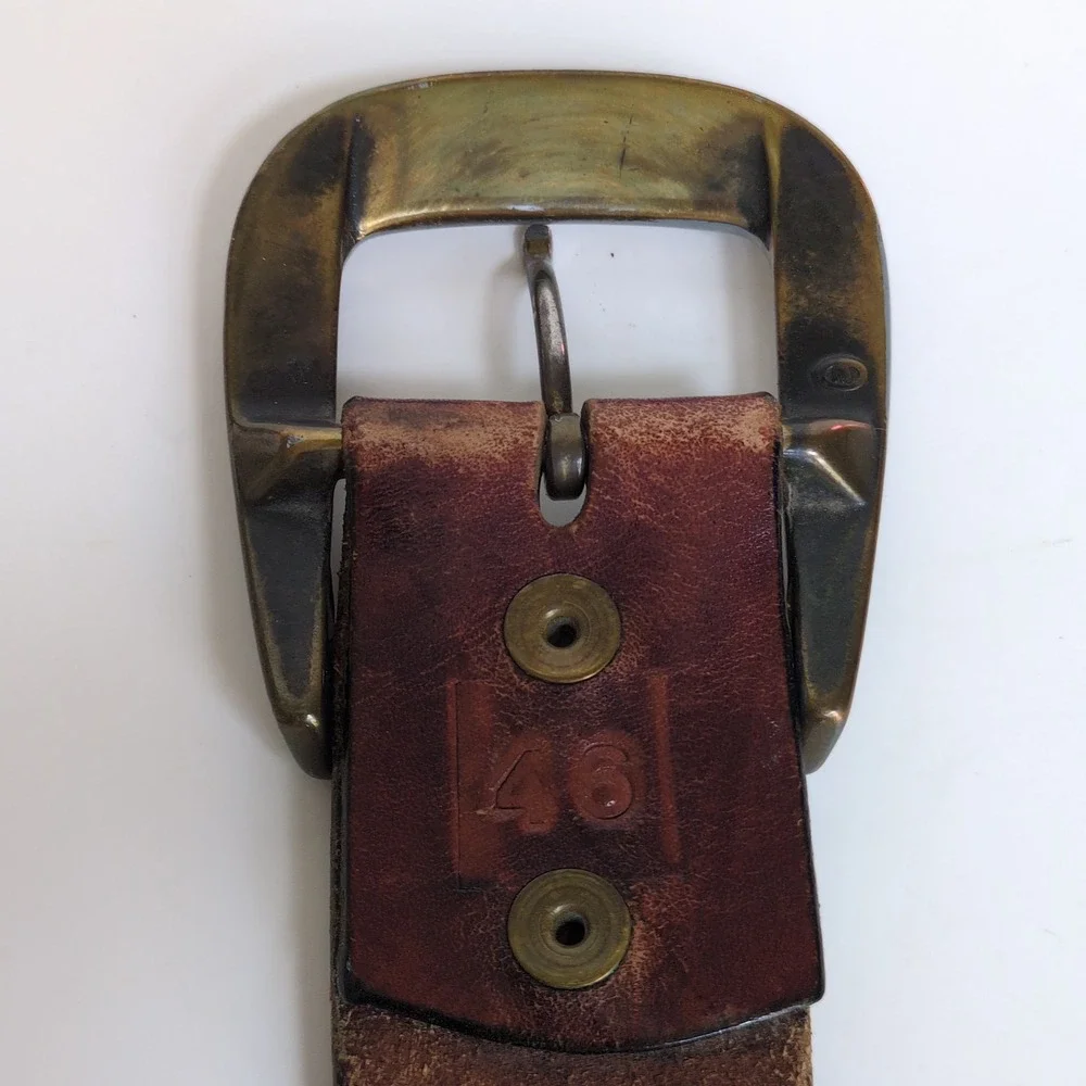 Vtg Leaf Flower Gold Silver Belt Buckle Distressed Leather Belt Engraved Western